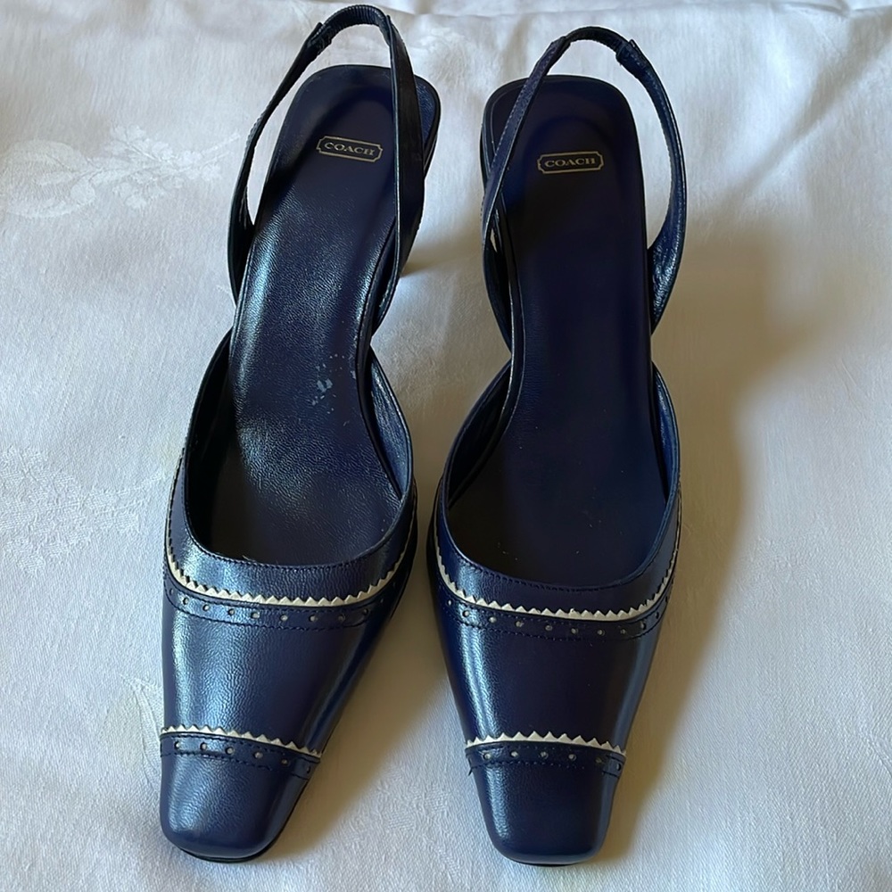New Coach Cathy size 6.5B navy blue leather made in Italy slingback shoes